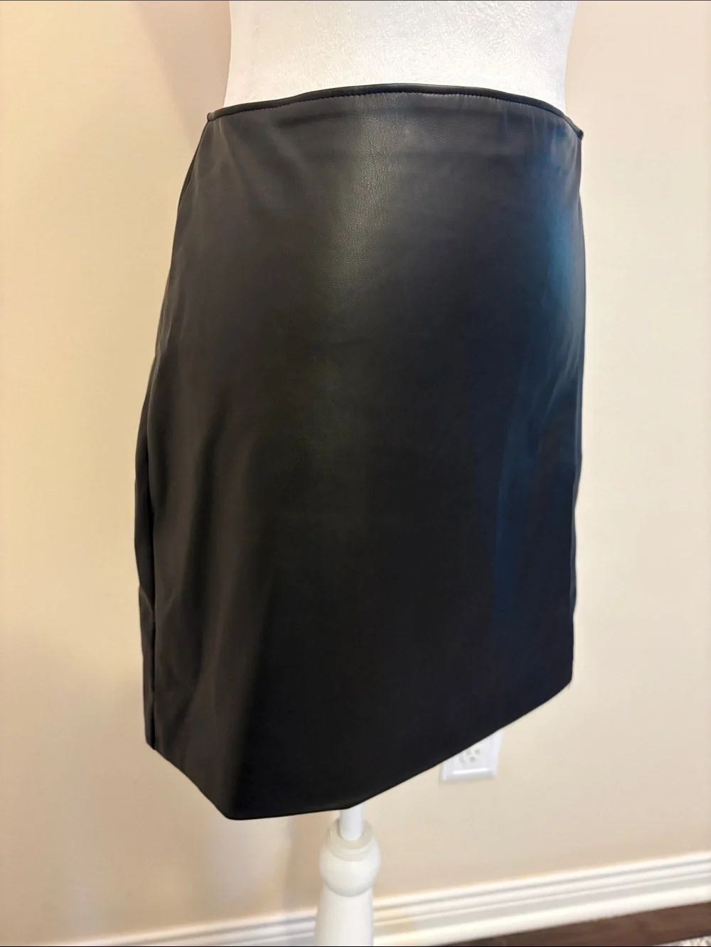 Hollister Black Faux Leather Mini Skirt with Front Slit Large